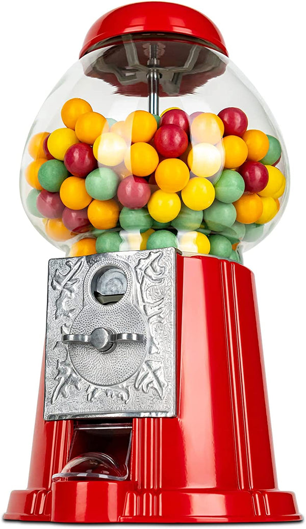 9 Inch Metal Gumball Machine filled with multicolored candies